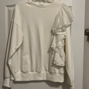 Cream Sweatshirt with Ruffles